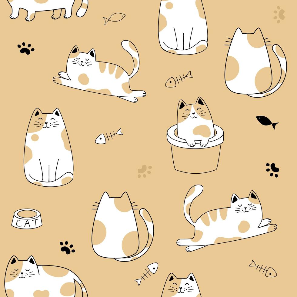 Seamless pattern with cute cats . Creative kids hand drawn texture Vector illustration