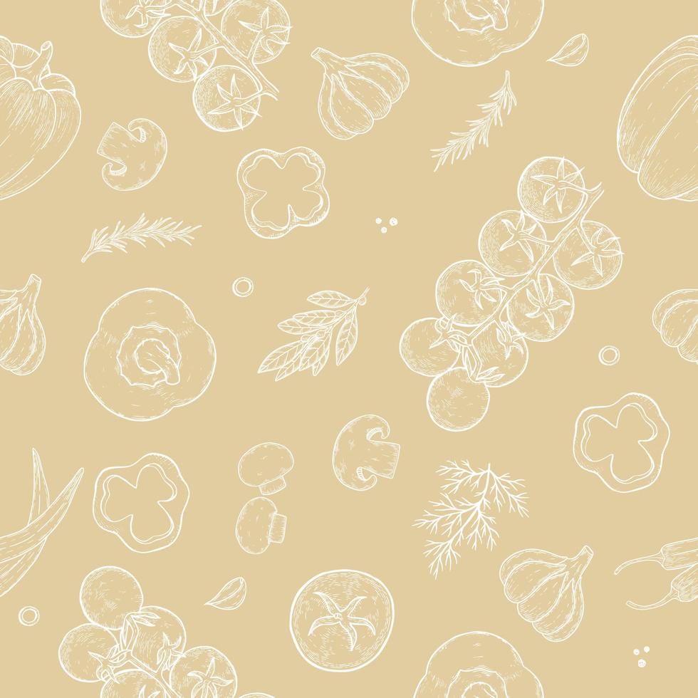 Hand drawn vector seamless pattern with pizza. Sketch style. Perfect for leaflets, cards, posters, prints, menu, booklets