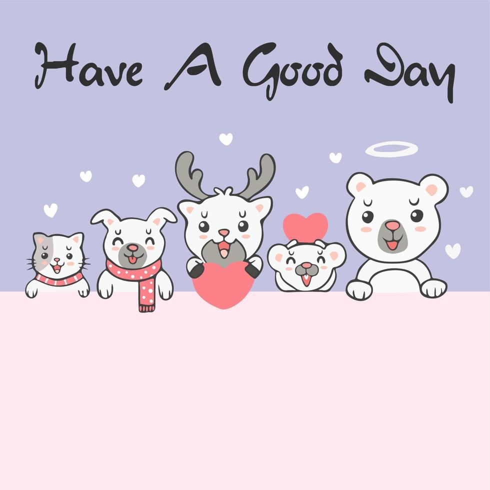 Group of cute kawaii animals with say have a good day background wallpaper cover banner vector