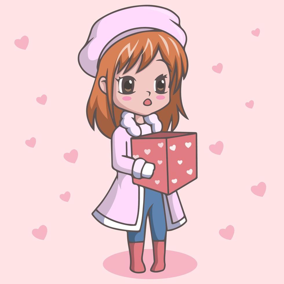 Cute little girl holding gift box vector