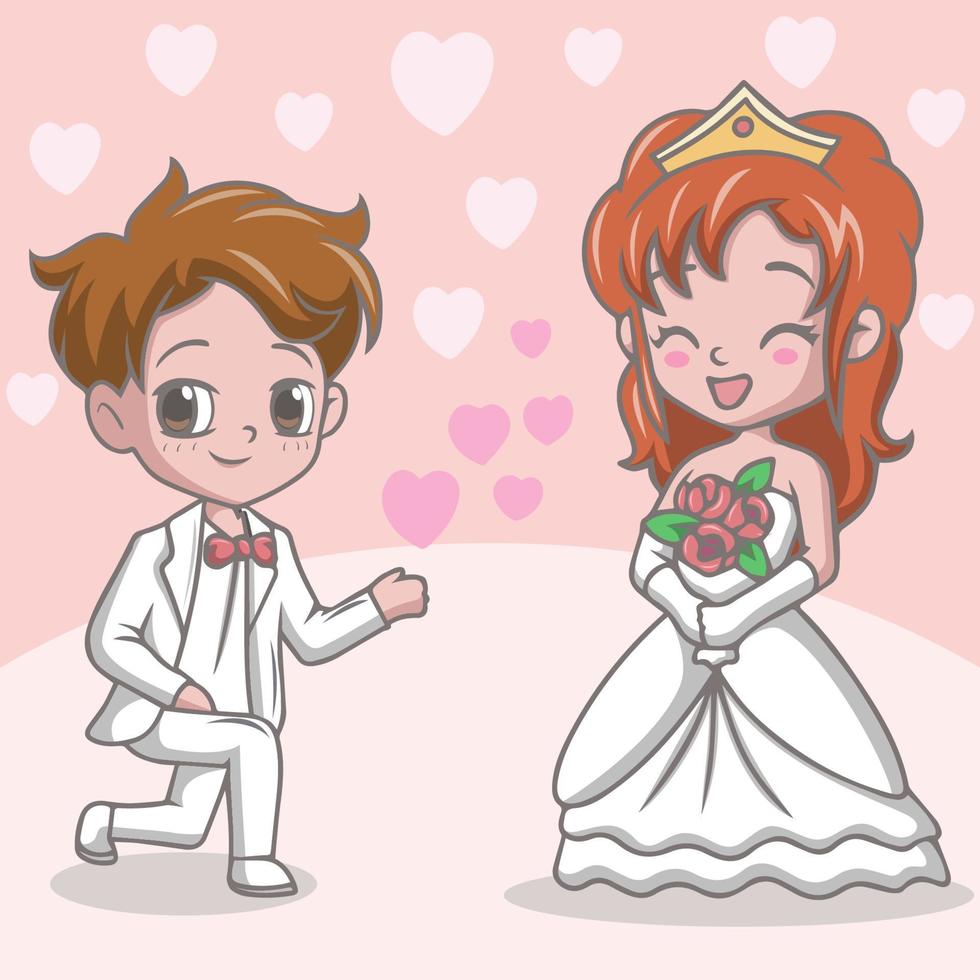 Cartoon bride and groom married 5276452 Vector Art at Vecteezy