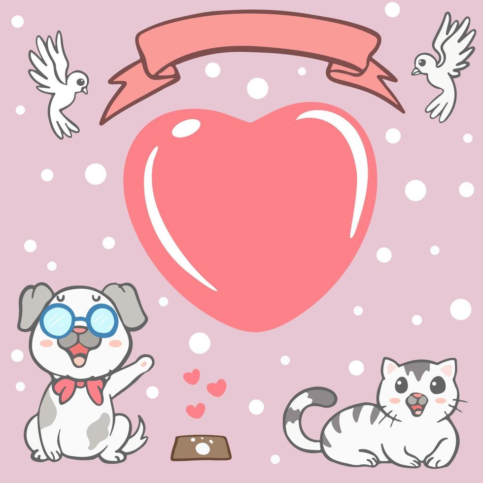 Greeting card, postcard with cute cartoon cat and dog vector