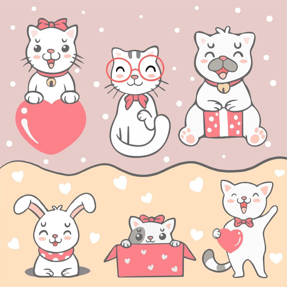 Group of cute kawaii cat, rabbit and dog vector