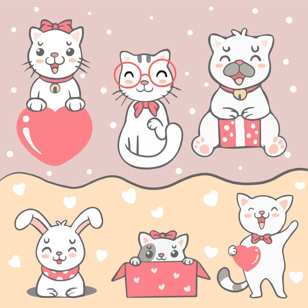 grupo de lindos gatos, conejos y perros kawaii vector