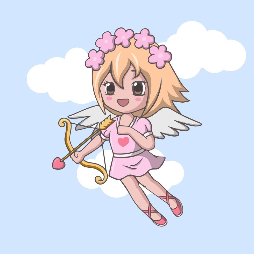 Cute little girl cupid with bow and arrow vector