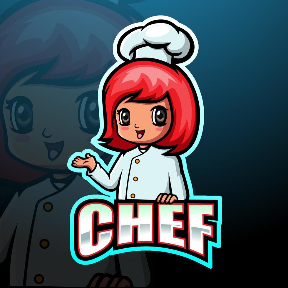 Little girl chef mascot logo design vector