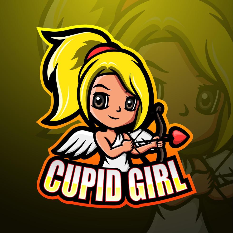 diseño de logotipo de mascota de cupido chica esport vector