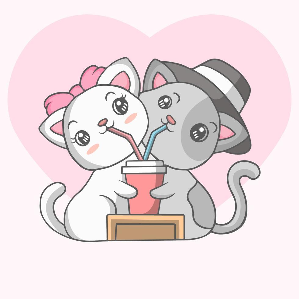 Cute couple cats drinking together vector