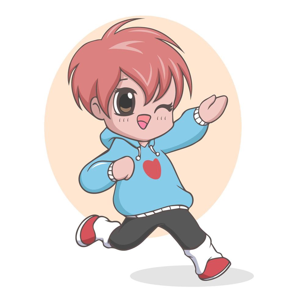 lindo, kawaii, niño pequeño, posar vector