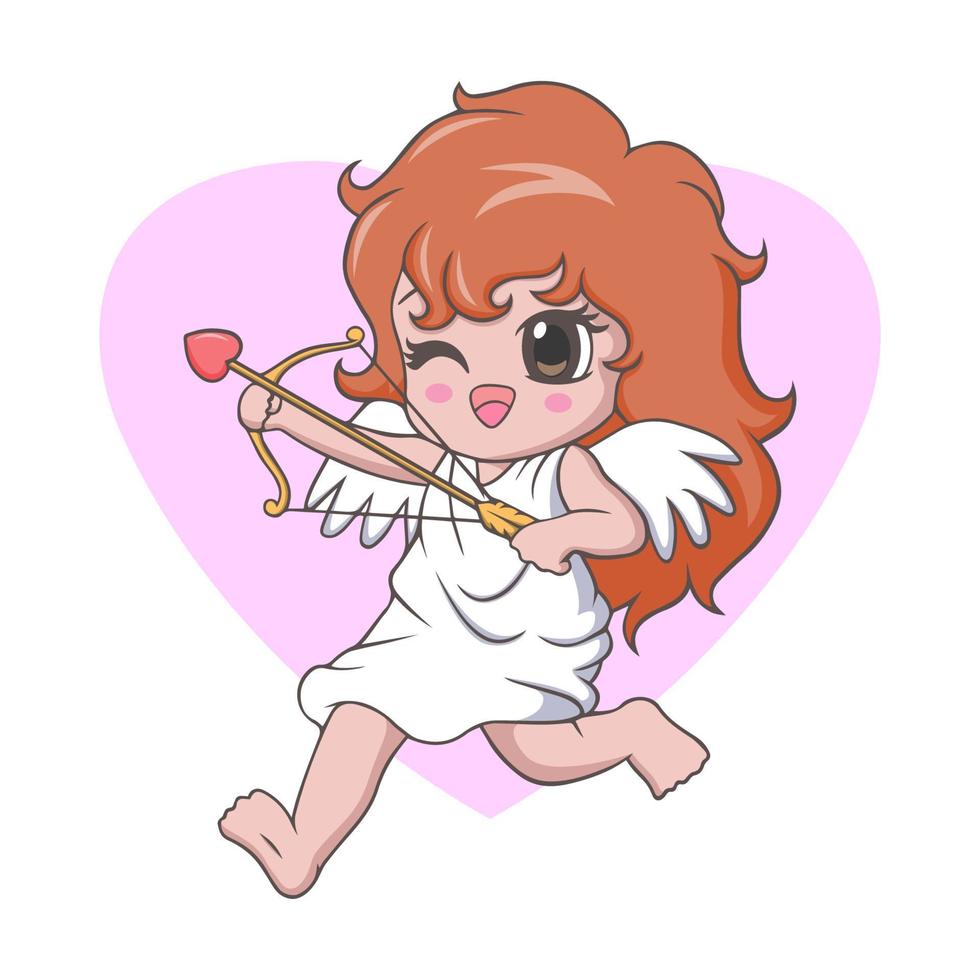 linda niña kawaii ángel cupido vector