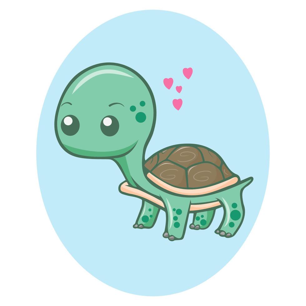 lindo, kawaii, tortuga, caricatura, ilustración vector