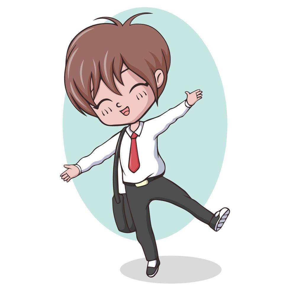 Cute kawaii school boy posing vector