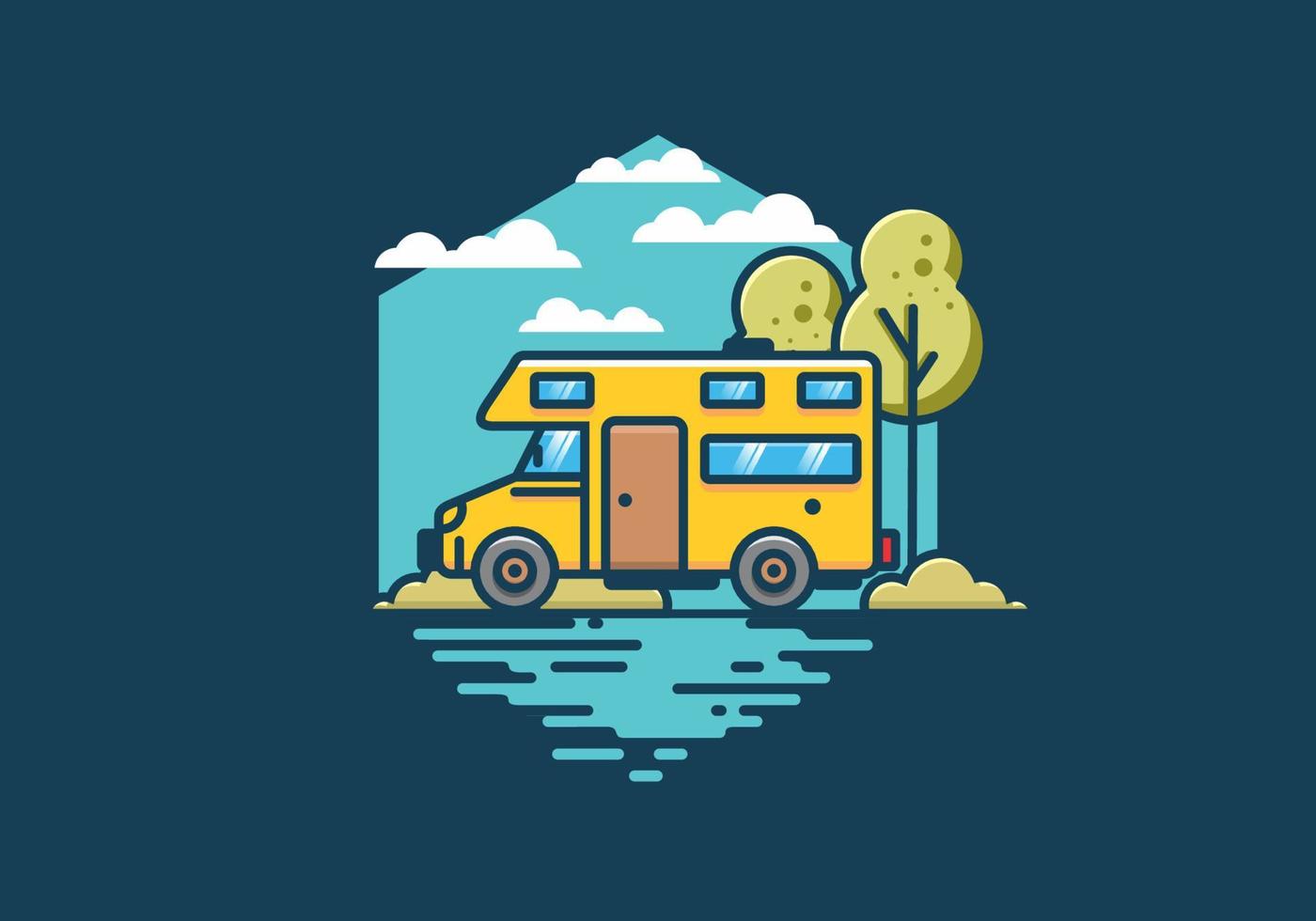 Line art motorhome flat illustration vector