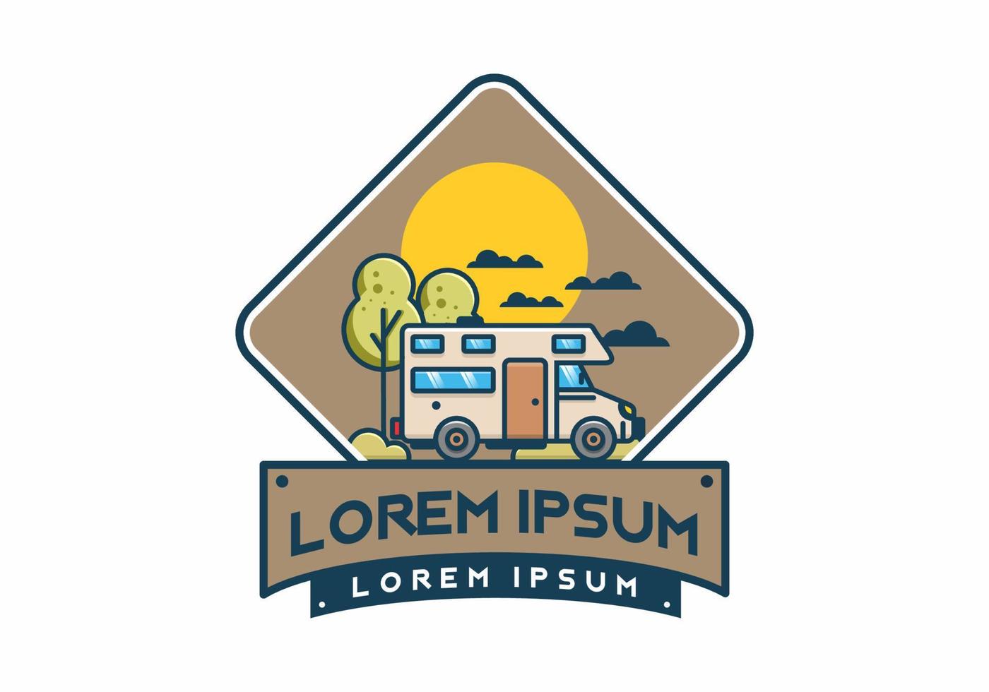 Line art motorhome flat illustration vector
