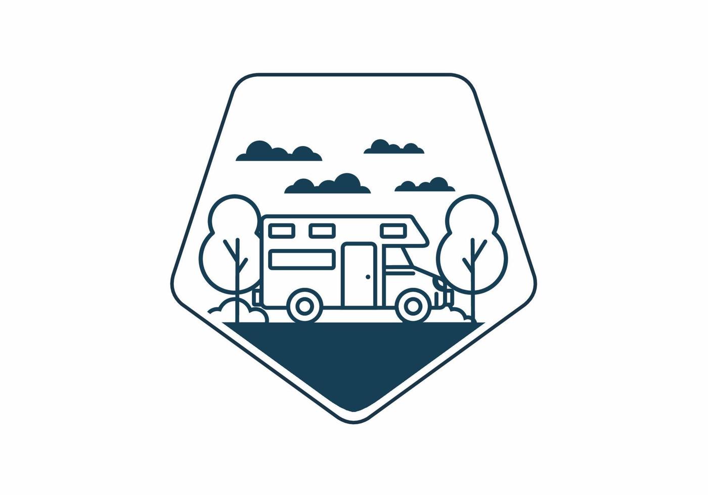 Line art campervan flat illustration vector