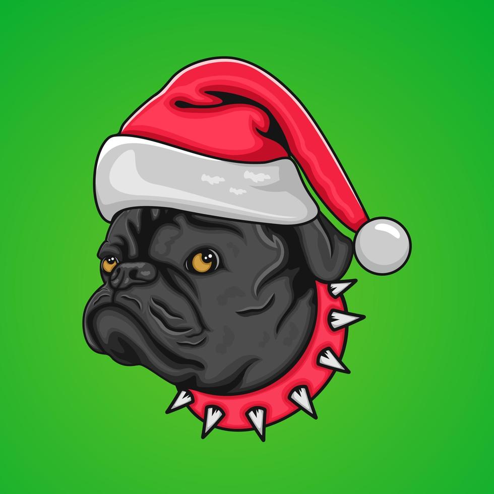 Christmas black pug dog vector