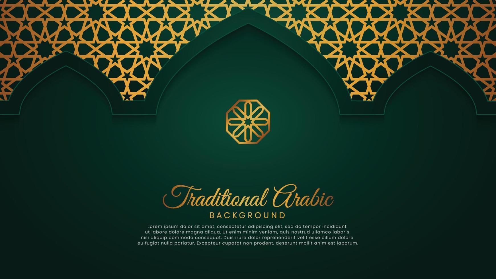 Eid Mubarak Islamic Arabic Green Arch Pattern Background with Beautiful Ornament vector