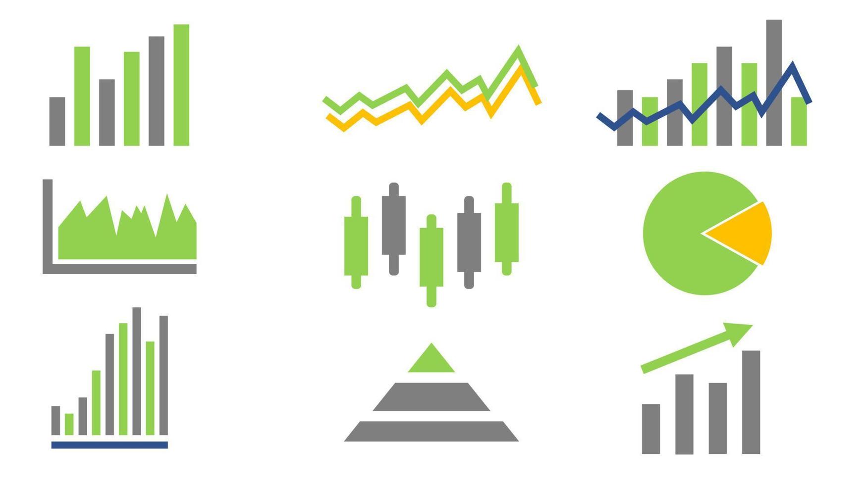 business infographic icon, up and down trend. stock market illustration vector. pie charts, lines, arrows, histograms vector