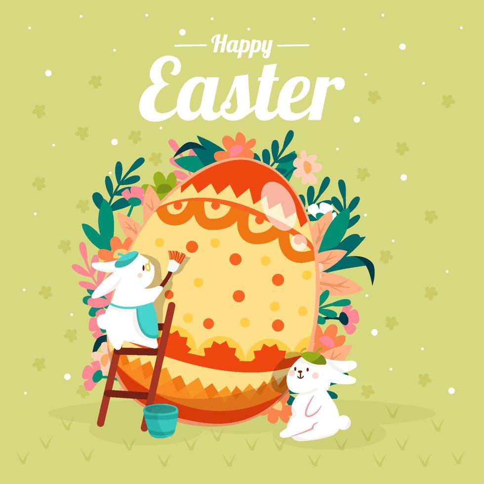 Rabbits Coloring Easter Egg Concept vector