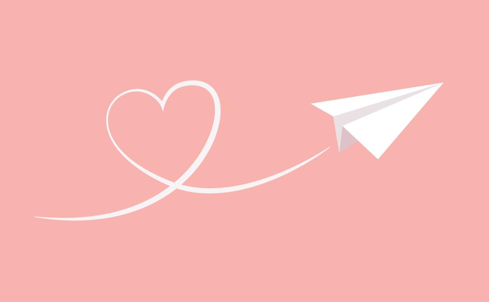 flying paper plane craft art with heart shape line style, romantic love ornament vector graphic