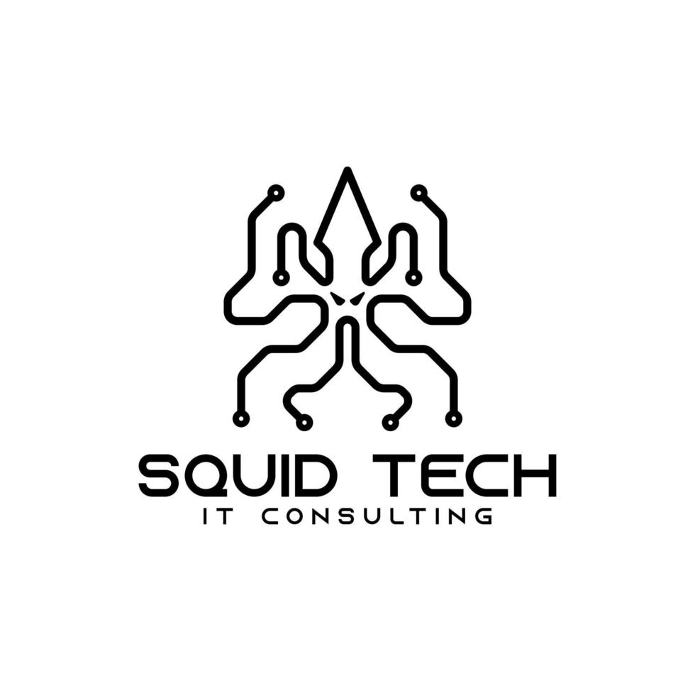 Squid Monoline Technology Logo Concept Vector Illustration
