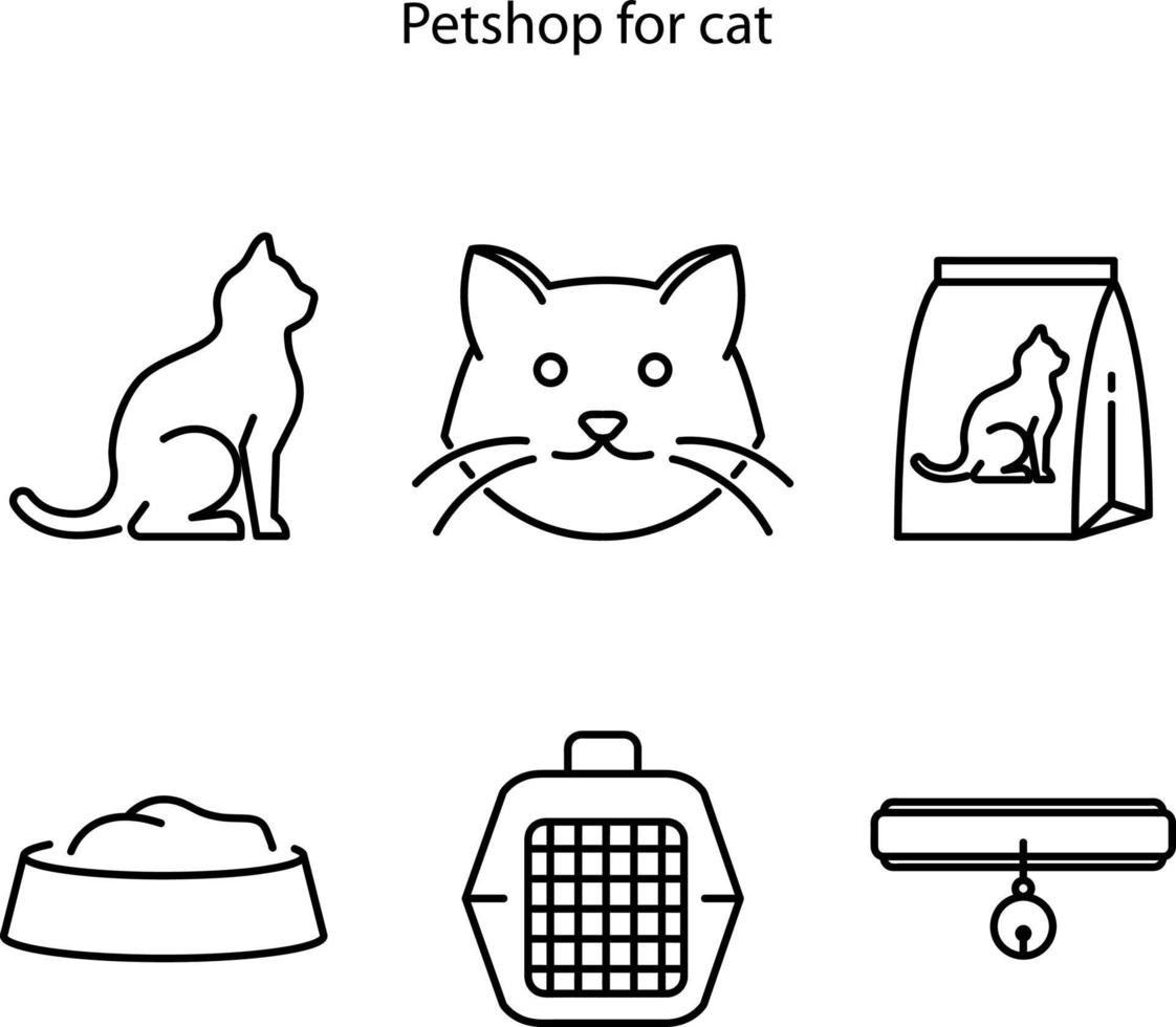 Cute cats icon pack bundle lineart template Vector Image