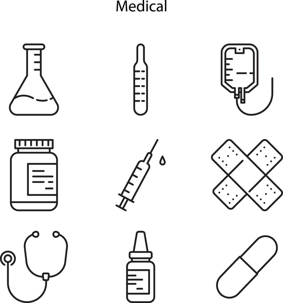 conjunto de ilustración vectorial de iconos médicos. icono médico aislado sobre fondo blanco de la colección médica. icono símbolo médico de moda y moderno para logotipo, web, aplicación, ui. vector