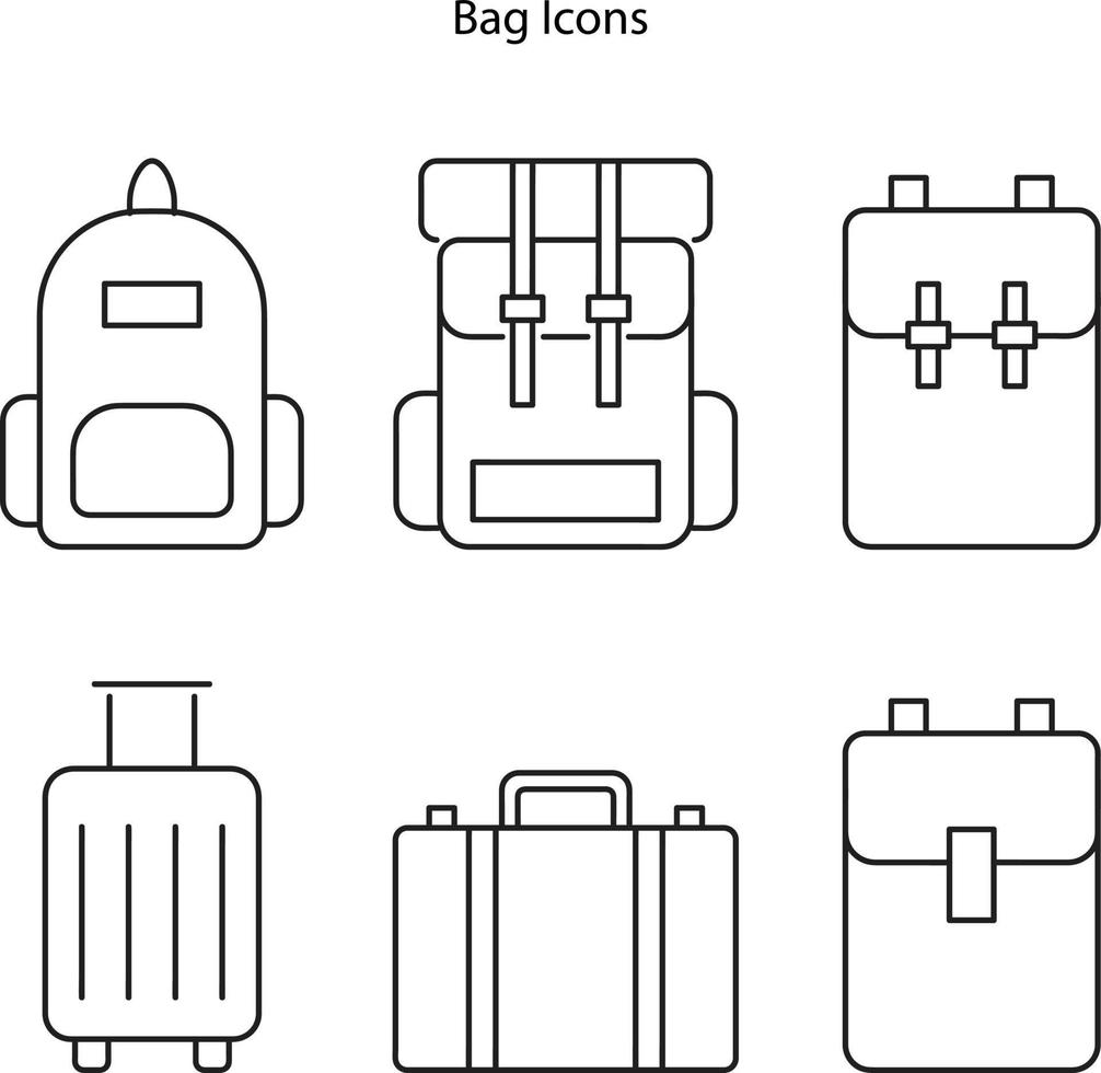 bag icon set isolated on white background. bag icon thin line outline linear bag symbol for logo, web, app, UI. icon simple sign. bag icon flat vector illustration