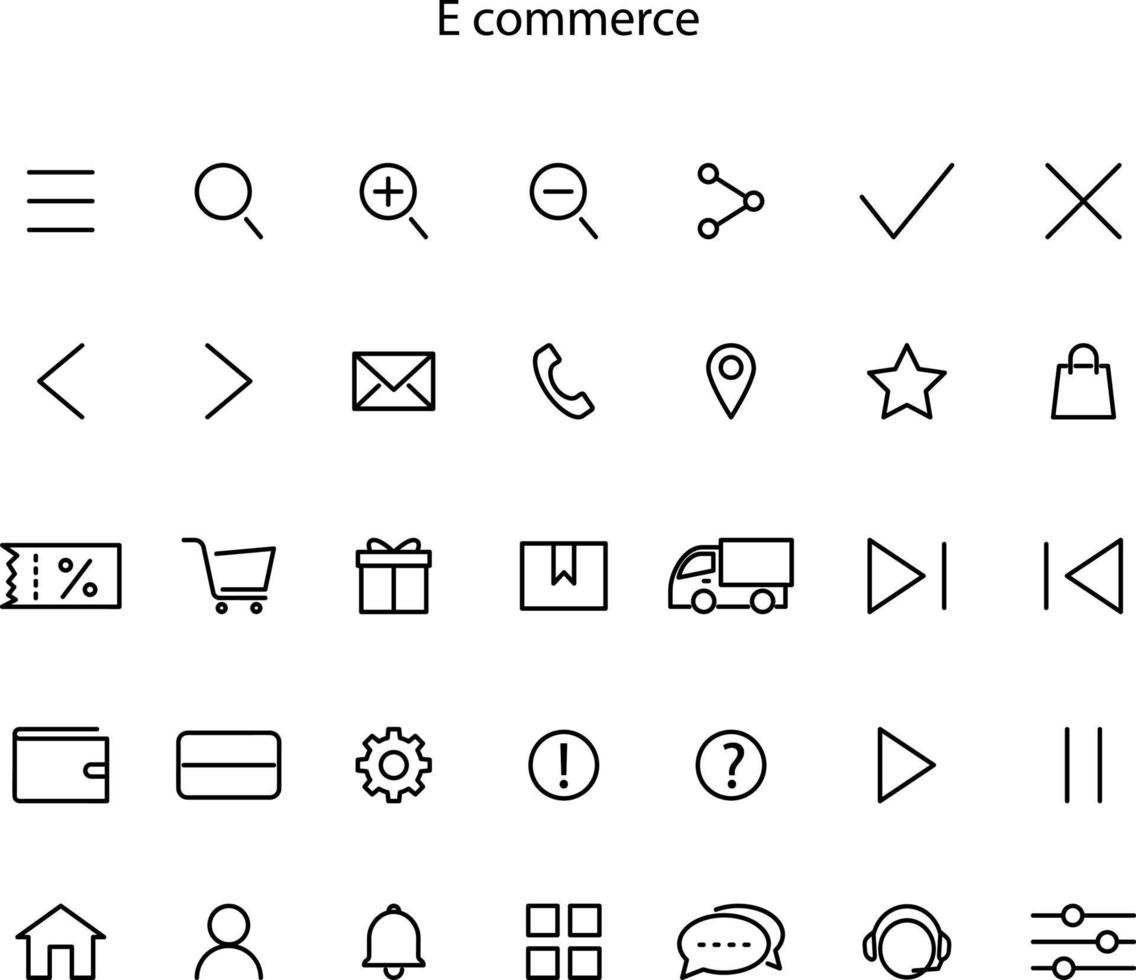 conjunto simple de iconos de línea delgada de vector. contiene íconos como negocios, marketing, compras, banca, comercio electrónico, SEO, tecnología, medicina, educación, desarrollo web y más. paquete de pictogramas lineales. vector