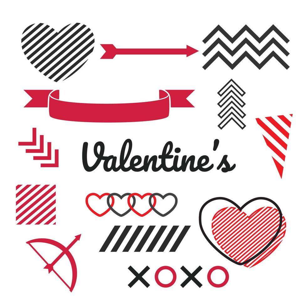 conjunto de elementos de diseño vectorial para material de San Valentín post amor , flecha , pita , línea de trazo de forma geométrica . perfecto para contenido de redes sociales feed del día de san valentín editable listo para usar, etc. vector