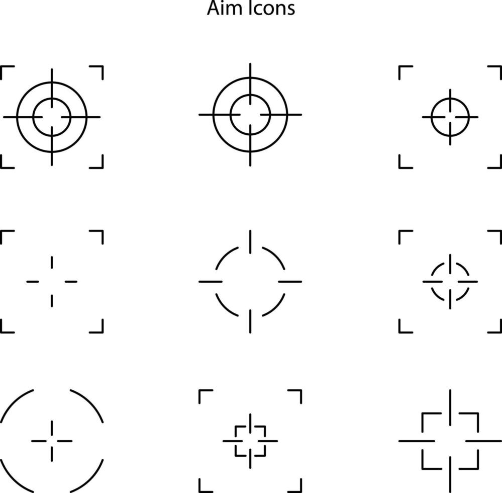 Sniper aim on white background. Target icons. Focus symbol in circle. Isolated gun shoot aim set. Bullseye vision collection. Round aiming focus. Vector illustration.