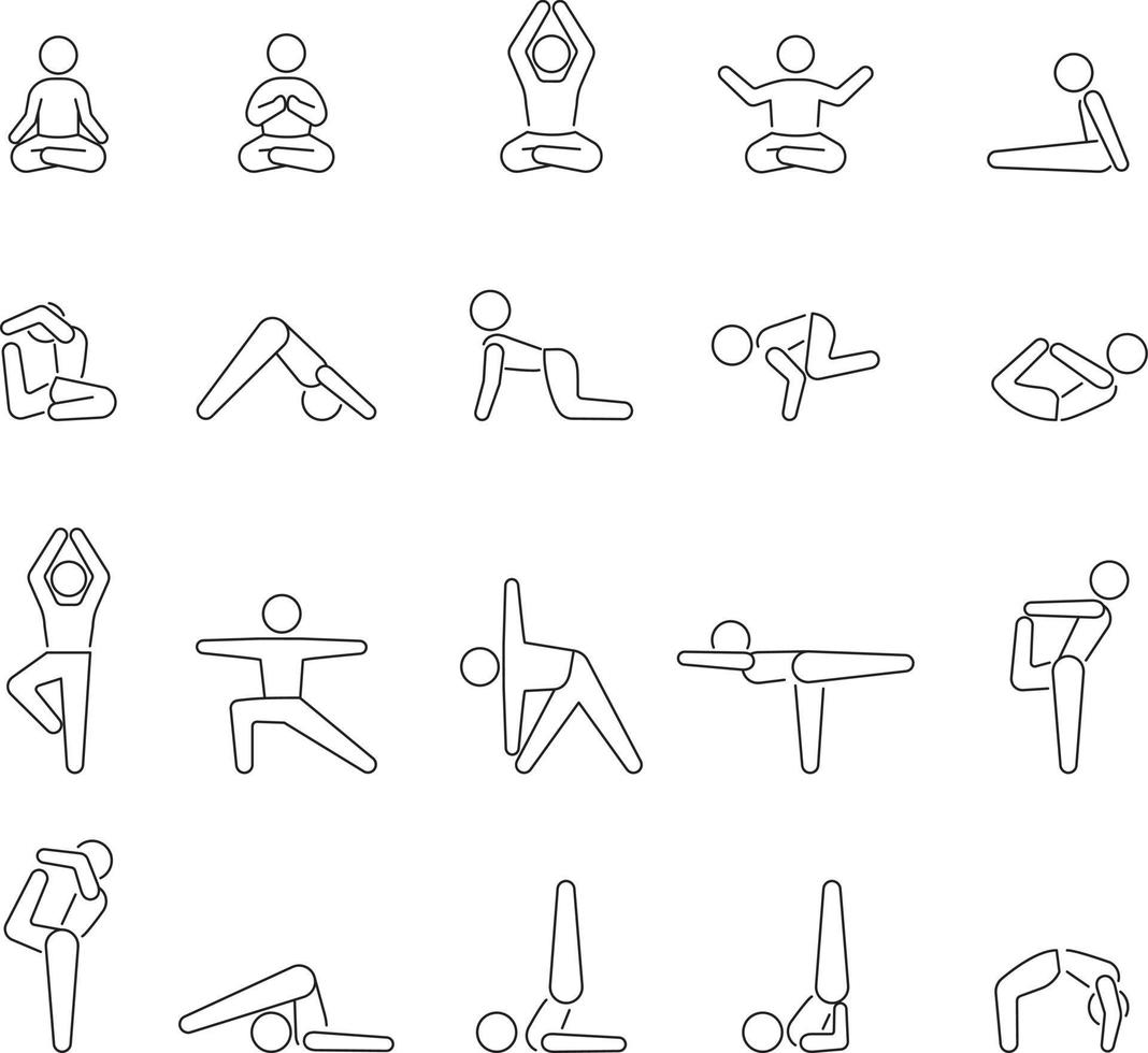 conjunto de iconos de yoga aislado sobre fondo blanco de la colección de actividades. conjunto de iconos de yoga moderno y moderno símbolo de yoga para logotipo, web, aplicación, ui. icono de yoga establece un signo simple. vector