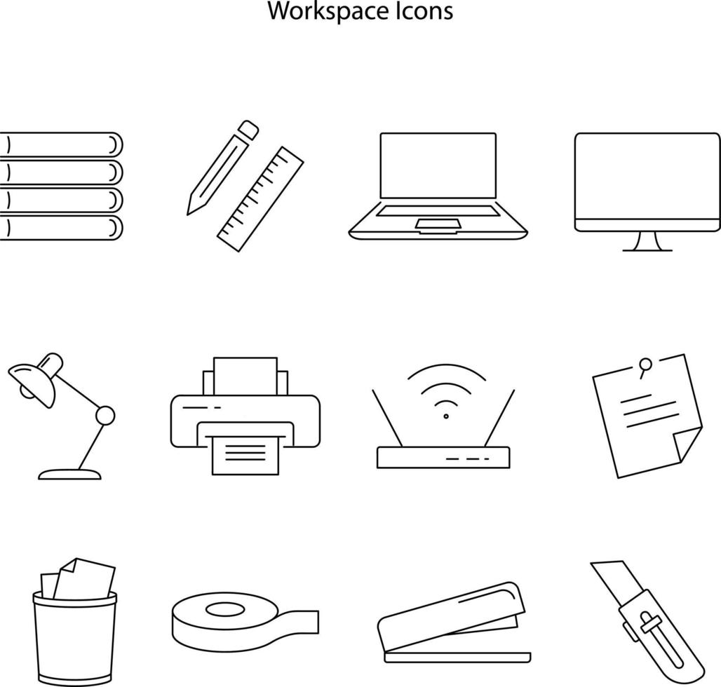 icono de espacio de trabajo aislado sobre fondo blanco del trabajo de la colección casera. icono de espacio de trabajo contorno de línea delgada símbolo de espacio de trabajo lineal para logotipo, web, aplicación, ui. icono de signo simple. conjunto de iconos vector