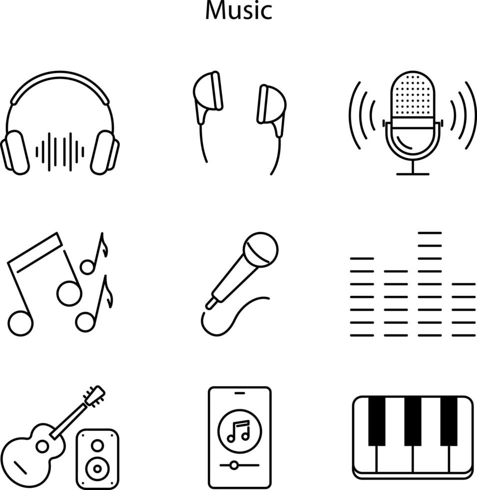 conjunto de iconos de tecnología de entretenimiento, conjunto de iconos de línea de música vector