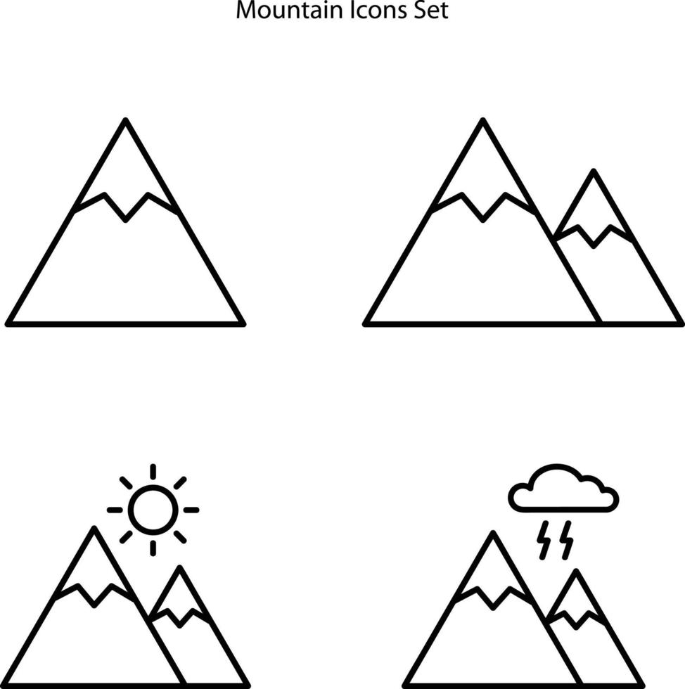 conjunto de iconos de montaña aislado sobre fondo blanco. icono de montaña contorno de línea delgada símbolo de montaña lineal para logotipo, web, aplicación, ui. signo simple de icono de montaña. vector