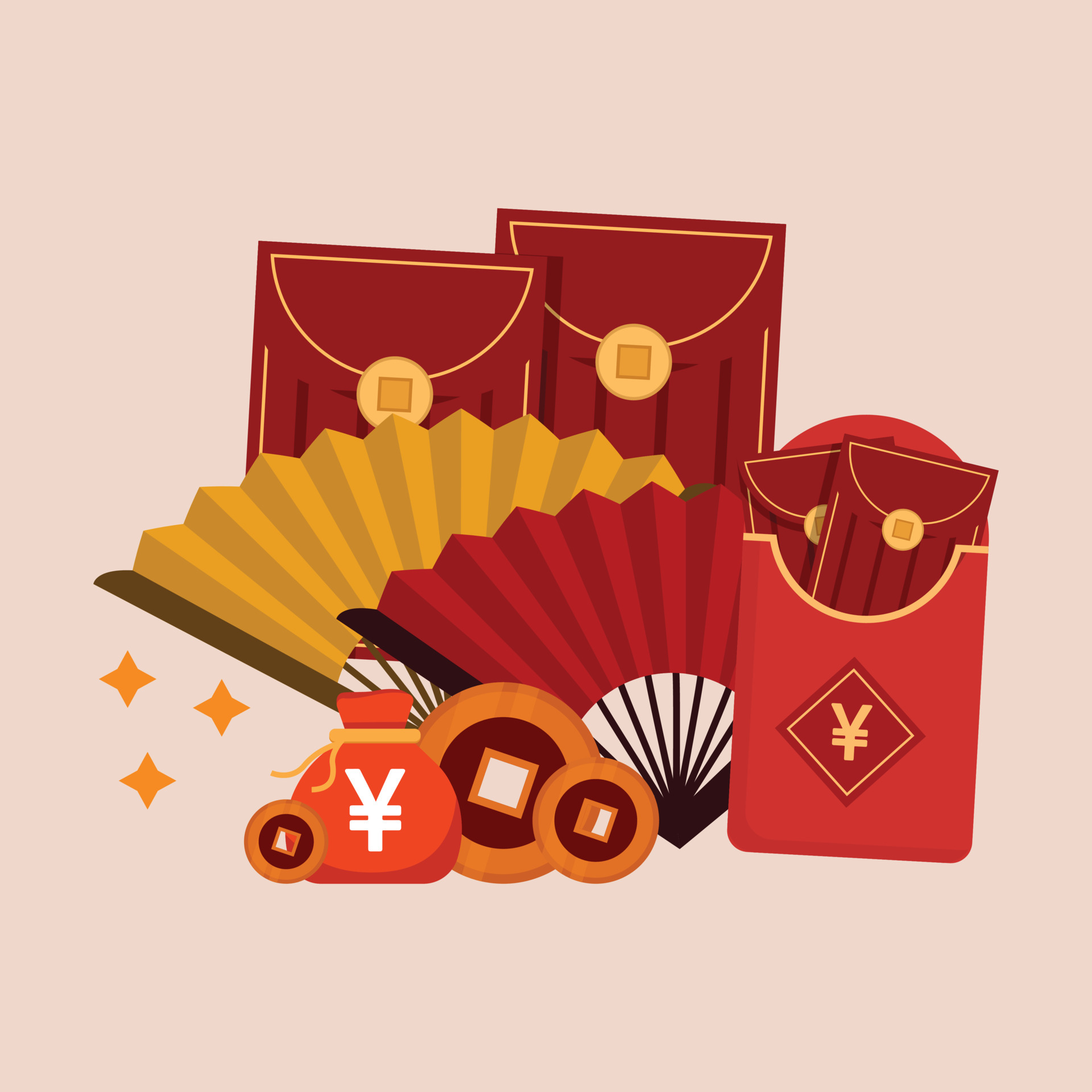 Premium Vector  Set of red envelope with yuan coin and fu illustration