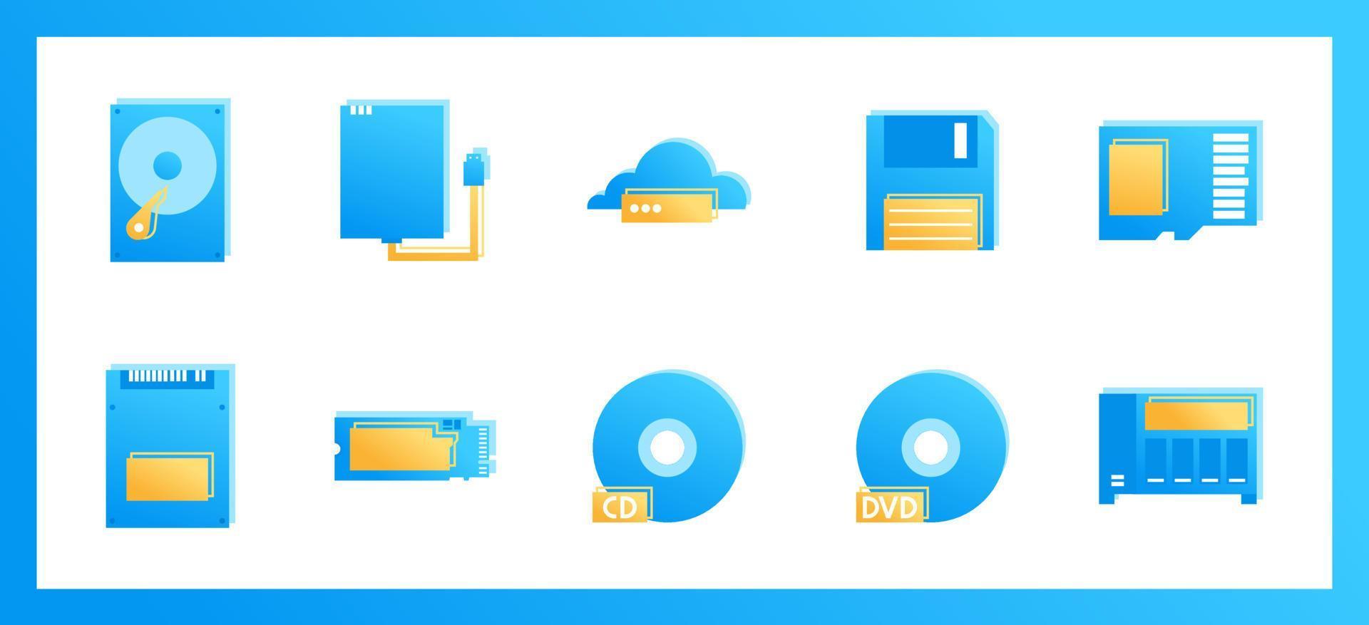Set of storage device icons vector