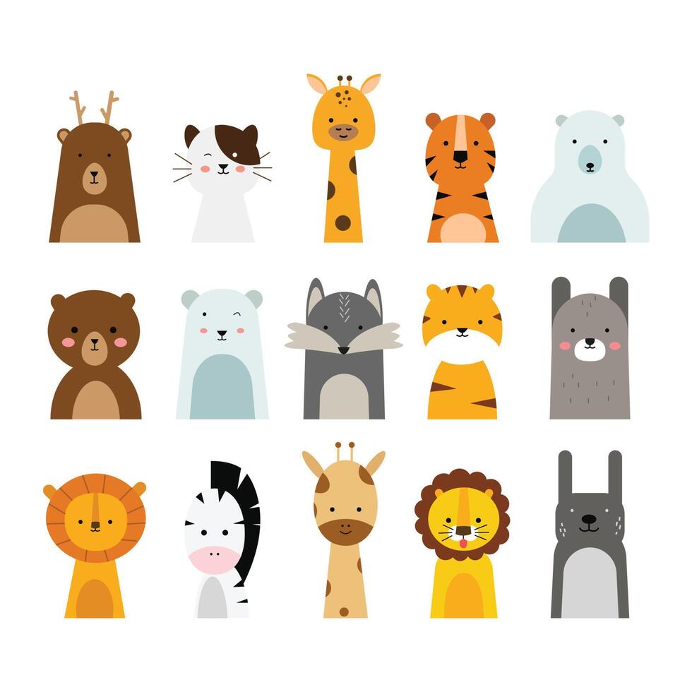 Set of animal illustrations in a cute vector graphic.