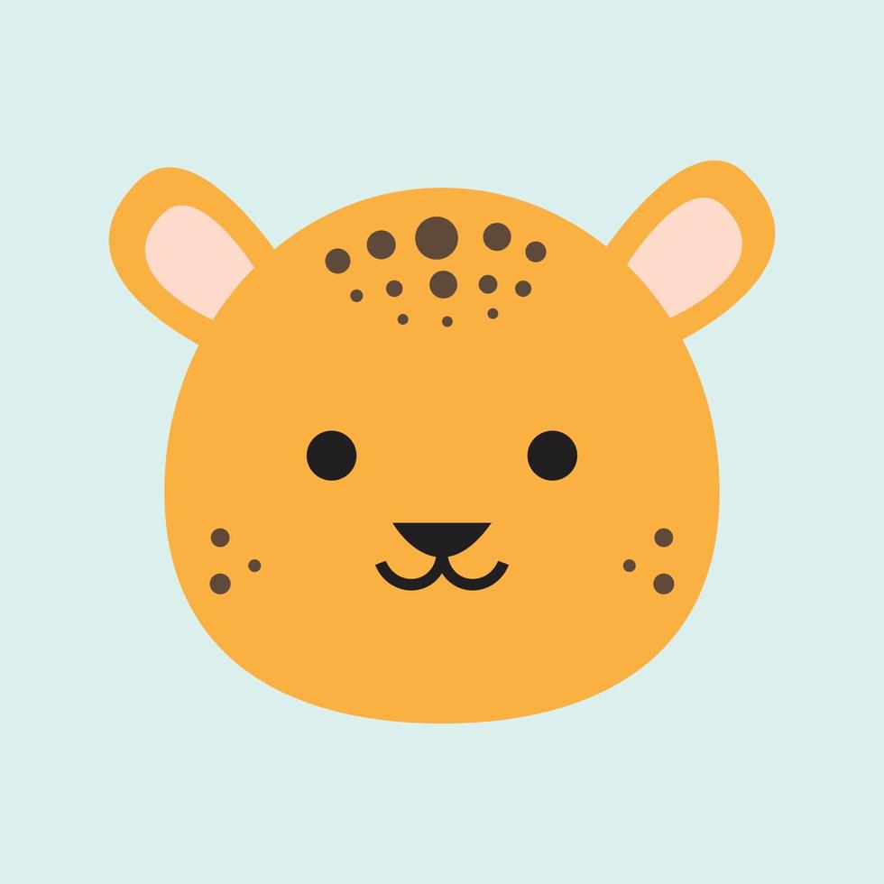 una linda ilustración de cabeza de animal en un diseño plano. una cabeza de leopardo. vector