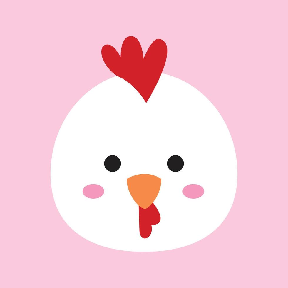 A cute animal head illustration in a flat design. A chicken head. vector