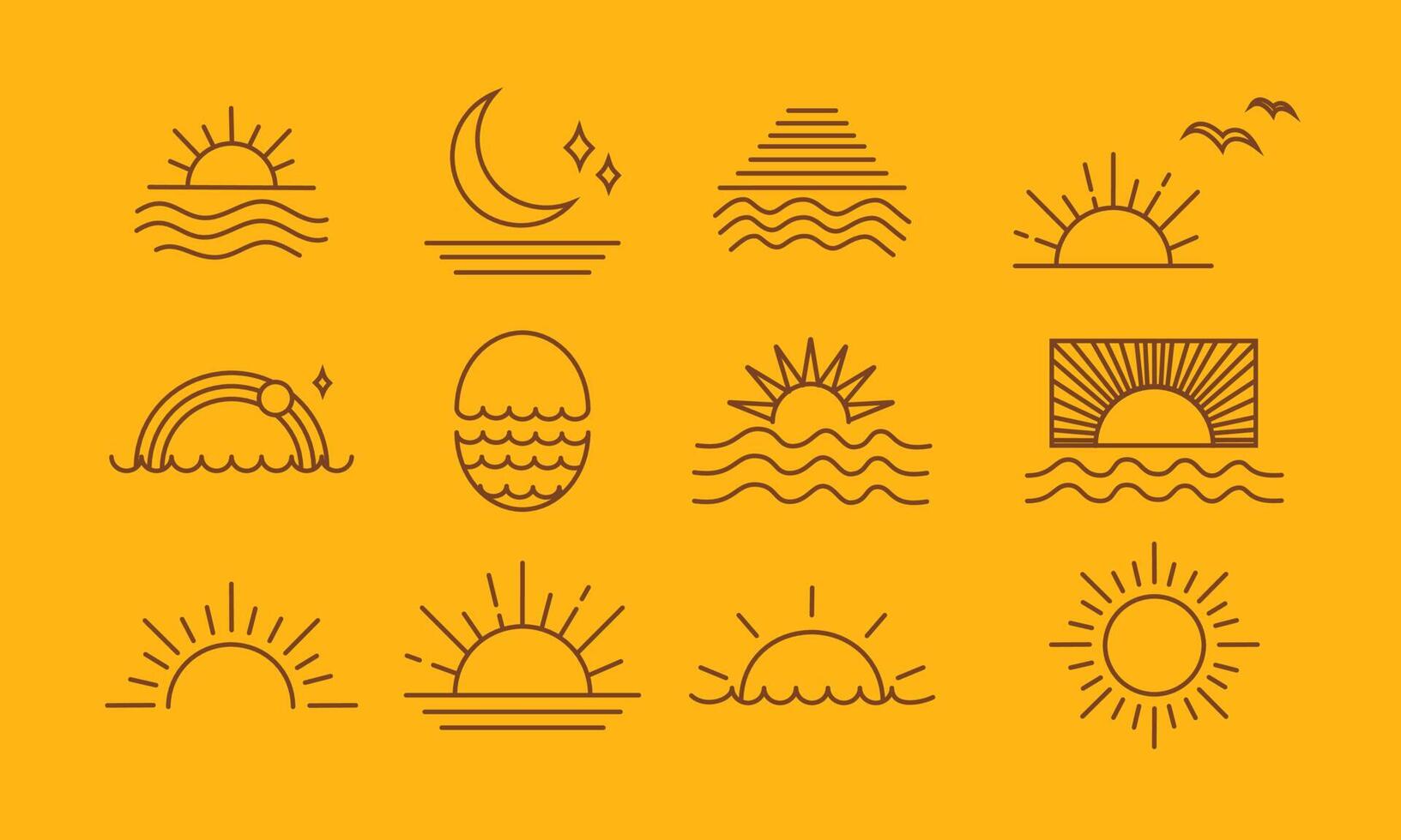 Set of bohemian illustrations of various sun nuances. vector