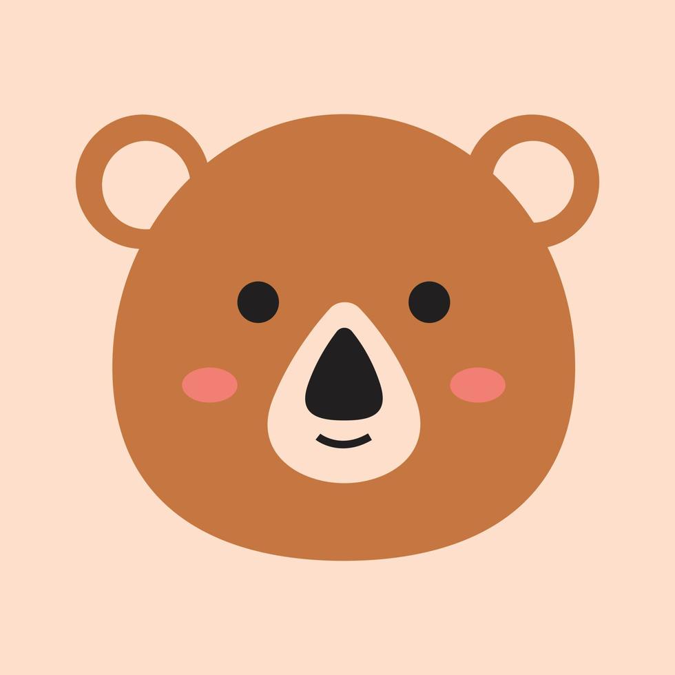 una linda ilustración de cabeza de animal en un diseño plano. una cabeza de oso. vector