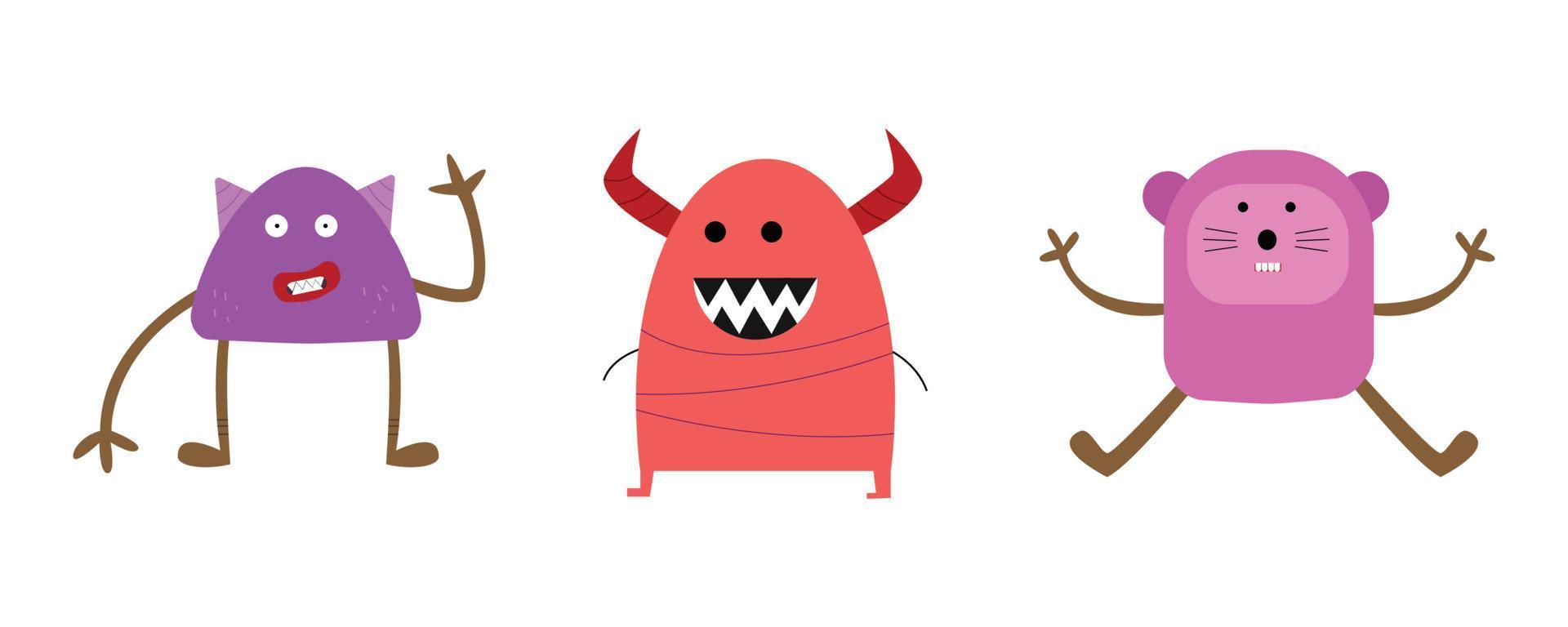 Set of cute monster illustrations. vector