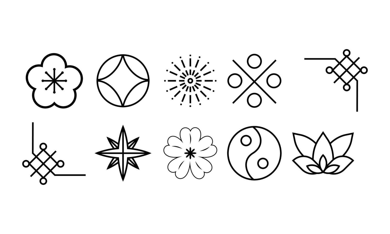 varios símbolos chinos. conjunto de ilustraciones chinas para celebraciones de eventos culturales. vector