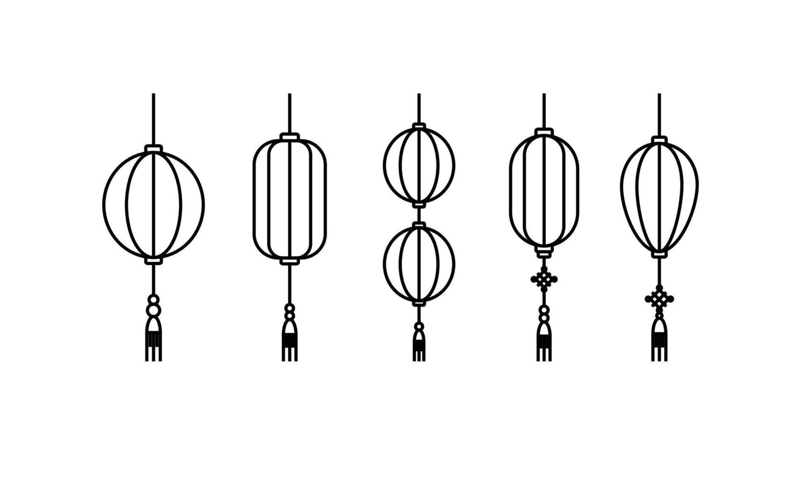 Lanterns illustrations. Set of Chinese symbols for cultural event celebrations. vector