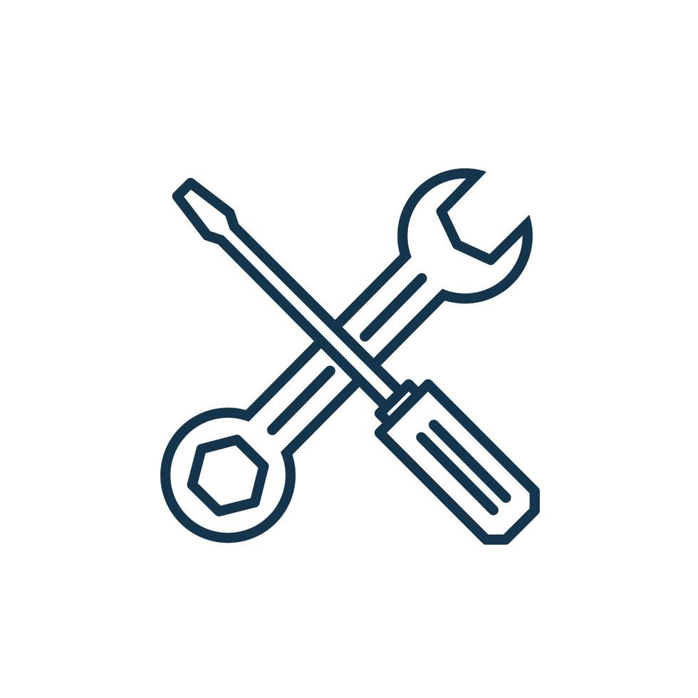 icono de la herramienta de reparación. destornillador y llave inglesa símbolo aislado sobre fondo blanco. vector