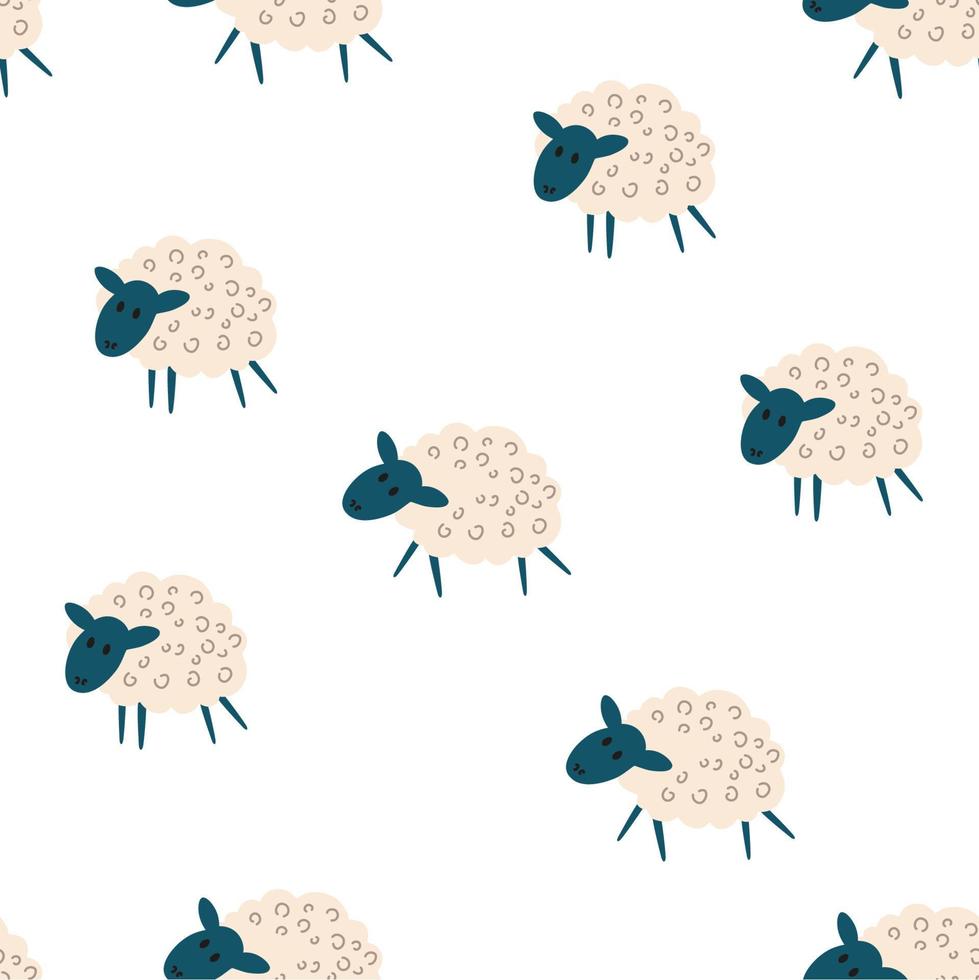 Sheep seamless pattern. Colorful background with animals. Fluffy wool lamb background for fabric, textile, paper, wallpaper, wrapping or greeting card. Kids element. Vector cartoon illustration