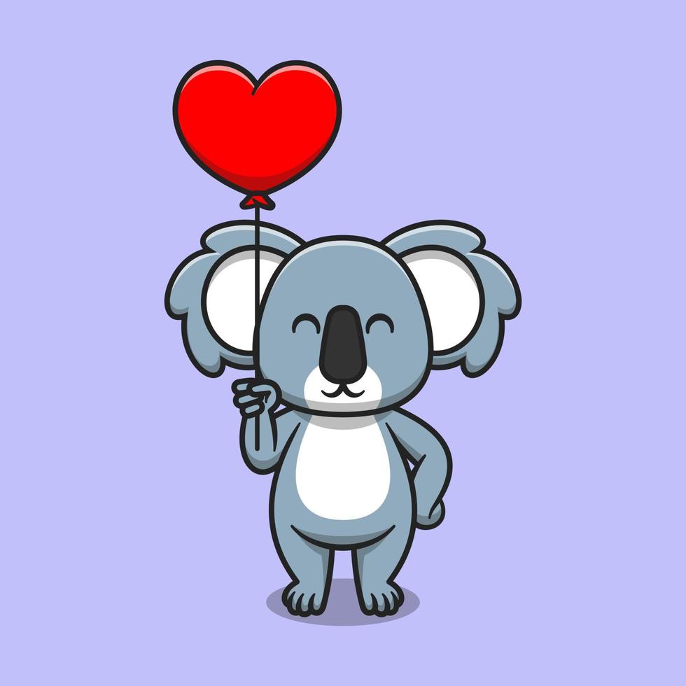 lindo koala con ilustración de icono de dibujos animados de globo de amor vector