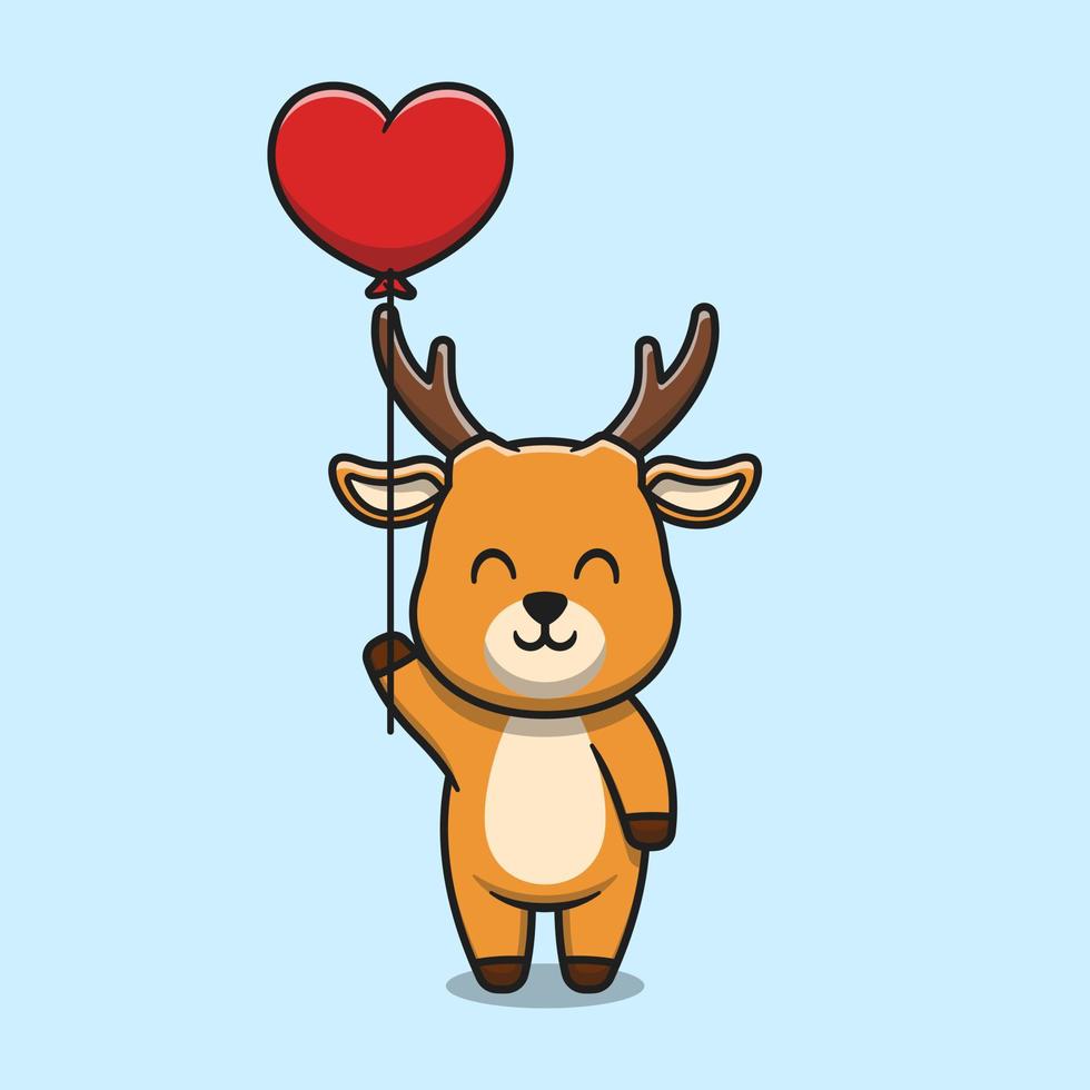 lindo ciervo sosteniendo amor globo dibujos animados icono ilustración vector