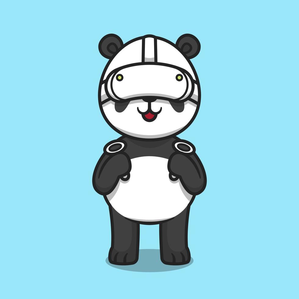 Cute panda using virtual reality headset cartoon icon illustration vector